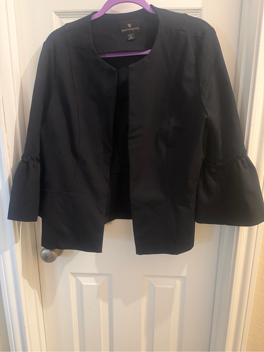 Worthington Black Open-Front Jacket with Ruffled Bell Sleeves